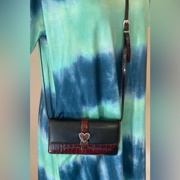 Brighton Brown Leather Mini Croc Embossed Flap Crossbody Bag Organizer Purse - Picture 2 of 15